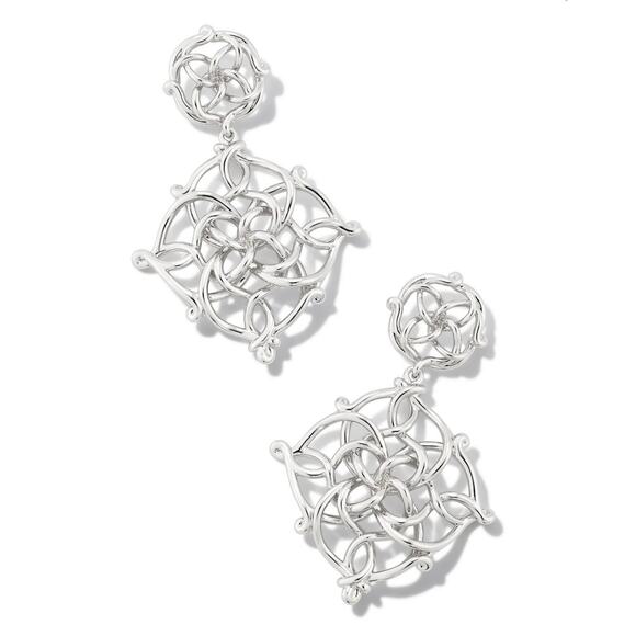 NWT! Kendra Scott Kelly Elegant Statement Earrings in Silver - Picture 2 of 4